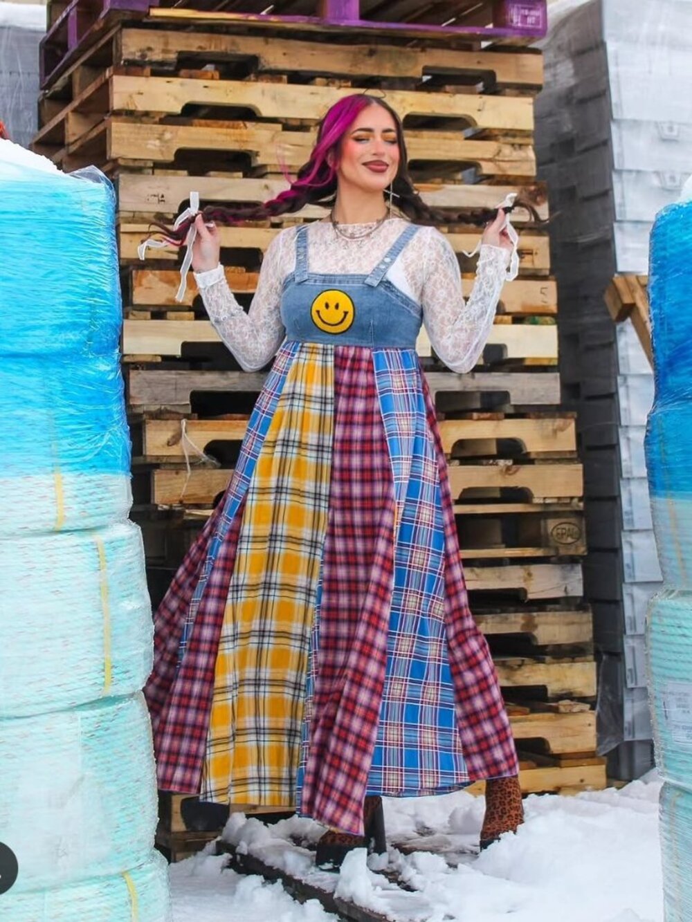Mixed Media Plaid & Denim Sundress